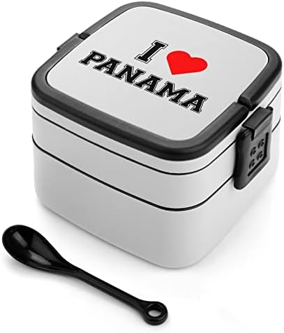I Love Panama Обяд-Бокс Преносим Двуслойни Bento Box Контейнер за Обяд с Голям Капацитет на Контейнера за Хранене с Лъжица