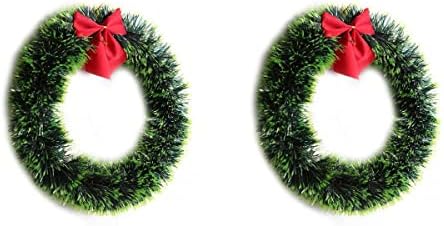 2 елемента Коледен Зелен Венец Декоративна Венец с Лък (Зелен