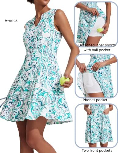 Дамски рокли за голф и тенис COOrun, Вградени къси Панталони с Джобове, Спортни Спортни Рокли без ръкави