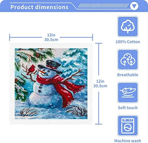 Kigai 2 Салфетки с Снеговиком – Меки Кърпи За лице, За фитнес, Хотелски и спа качество, Кърпи за Многократна употреба отпечатъци От чист Памук