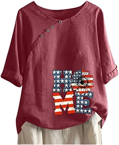 Пилинг-яке с къс ръкав, Ден на независимостта, летни дамски тениски с къс ръкав, V-образно деколте, странични бутони, цветен приятелка, страхотни дамски тениски