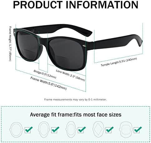 Eyekepper Спестете 10% на 2 опаковки класически бифокальных слънчеви очила Sunshine Readers, бифокални очила Черен цвят + 2.50