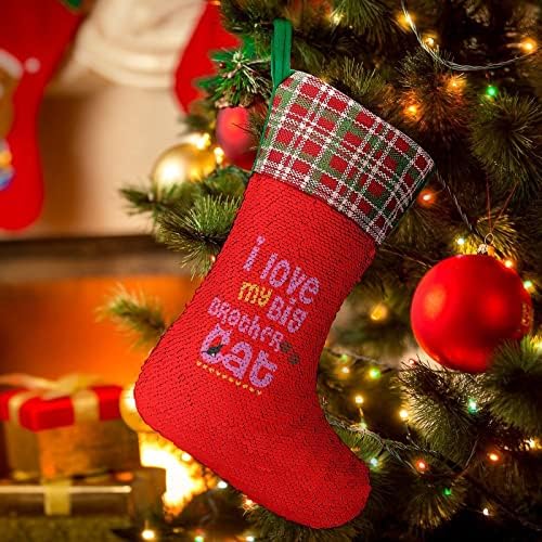 Аз Обичам Своя по-голям Брат Котка, Коледни Празници Чорапи С Пайети, Обратим, което променя Цвета си, Магически Състав за Коледната Елха, Висящи Чорапи до Камината