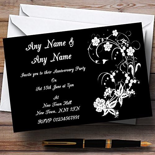 Черно-Бели Флорални Покани на Годишнина от Сватбата, Персонални Покани за Парти