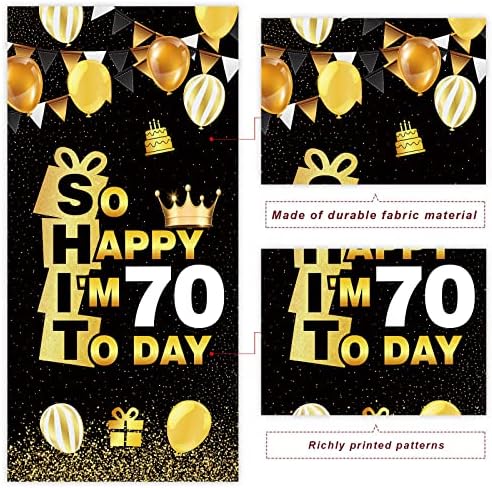 Толкова съм щастлив, че днес ми 70, Черен Златна Банер, Фон, Crown, Здравейте, Семидесятилетие, Поздравявам 70-Годишна Тема, Декор за Мъже, Жени, Със 70-годишнина, Парти, Под?