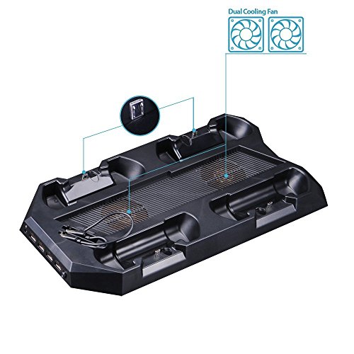 Поставка за зарядно устройство конзола YOTOSAN (TM) Ps4, Суперзарядная докинг станция 10 в 1, Вертикална Поставка с две Охлаждающими почитатели на PlayStation 4, Четырехъядерная