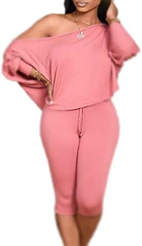 Дамски дрехи FYEARFOX от две части, Пуловер с дълги ръкави и отворени рамене, Отгоре с завязками, Панталони капри, Комплекти спортни Костюми
