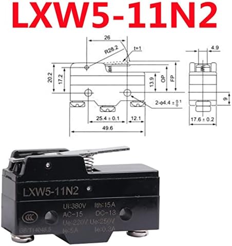 1 бр. микропереключатель LXW5 ac 380 v dc, 220 В 10A, незабавен крайния изключвател с плунжерным задвижване LXW5-11 МЛН. 11Q2 11Г (Цвят: LXW5-11N2)
