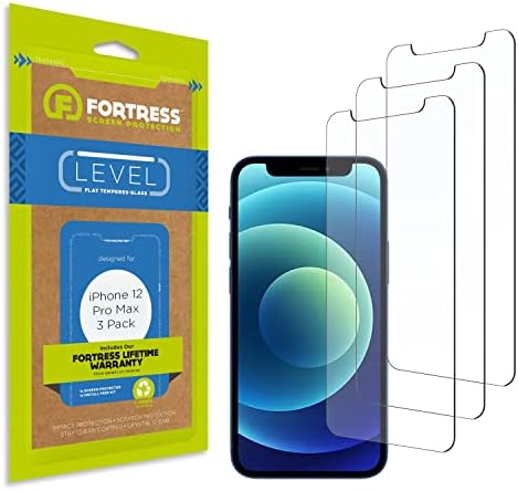 Защитно фолио за екрана Fortress iPhone 12 Pro Max [Комплект от 3 теми] Висококачествено закалено стъкло, устойчиво на надраскване, удар и падане [Доживотна подмяна] Яснота на и?