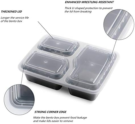 Pinshion 20 Опаковки, Съдове за готвене и хранене, 3 офиса, Bento Box 1050 мл / 36 грама, Хранителни Контейнери за микровълнова с капак, Контейнери за съхранение на храни, Трайни Пластмасови Контейнери За съхранение