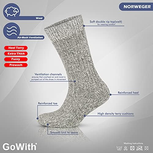 GoWith, 3 Чифта Мъжки Чорапи От Дебела вълна, мериносова, Топли и Уютни Зимни Чорапи за екипажа, Термо-Хавлиени Чорапи от Пухкава плетени
