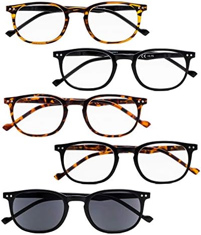 BFOCO 5 Двойки Ретро Очила за четене за Жените И Мъжете Включват Слънчеви Очила за Четене