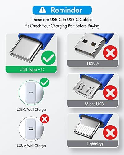 CLEEFUN [26 фута / 8 m] Удължава USB кабел C-C USB, прав ъгъл 90 градуса, кабел за бързо зареждане PD 60 W от вида C до тип C, Найлон плитка - син