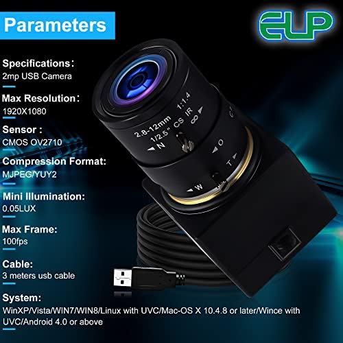 1080 P USB Камера, с увеличение от 2.8-12 мм Уеб камера с променливо Фокусно разстояние PC Камера Високоскоростен Мини UVC USB2.0 USB с Камера за Компютър Промишлена Видео Камера