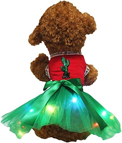 Рокля за кученце-кактус с пайети Petitebella (Червен / зелен светодиод, голям)