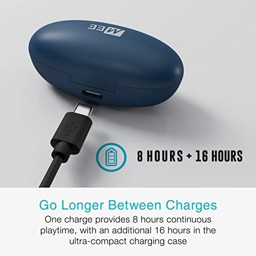 Безжични слушалки MEE audio Pebbles: нисък профил Bluetooth-слушалки в ушите с микрофон, слушалки и шумопотискане, когато се обаждате - Леки, устойчиви на пот слушалки за тренировки, игри, разговори (Sapphire)