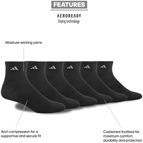 Мъжки спортни чорапи adidas с подплата от четвърт инч (с дугообразным компресия за надеждна кацане (6 двойки)