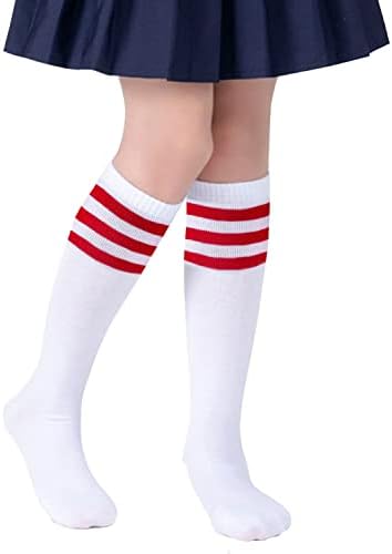 PUPIU/Детски Футболни Чорапи, Спортна Форма За Деца, Чорапи до Коляното За Малки Момичета, Чорапи на Райета За Момчета, Сладък