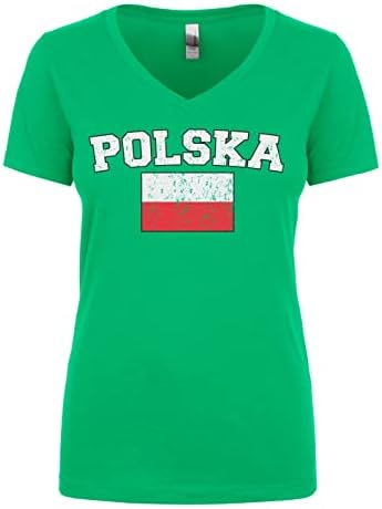 Женска тениска Cybertela с V-образно деколте и Потертым полски флага на Полша Poland Flag Juniors