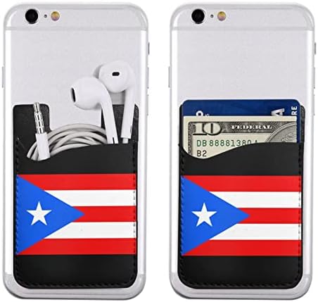 Знаме на Остров Пуерто Рико Телефон Отзад Еластичен Ръкав Калъф за карти Калъф за вашия Телефон, Слот за карта е Подходяща за всички мобилни телефони, Повечето смар