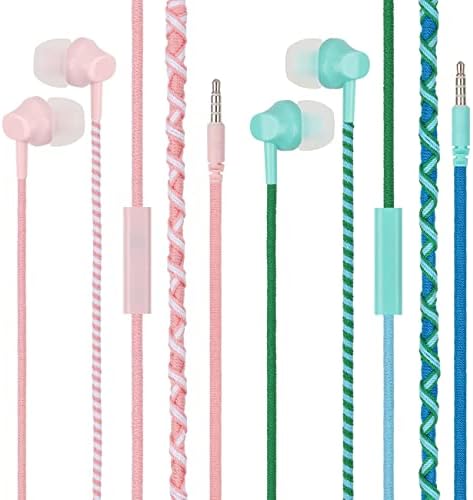 URIZONS [2 опаковки Цветни слушалки в найлонов оплетке с микрофон за деца - Забавни ушите, Без объркване, Съвместими с iPhone и Samsung