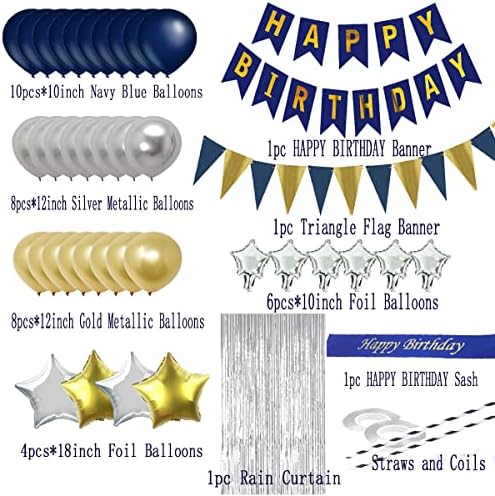 Украса на 17-ти рожден ден Coraliayu - Тъмно Син Банер честит рожден Ден и колан, балони от фолио с номер 17, балони от латекс, метална, Завеси от Сребърно фолио, Набор от Акс?