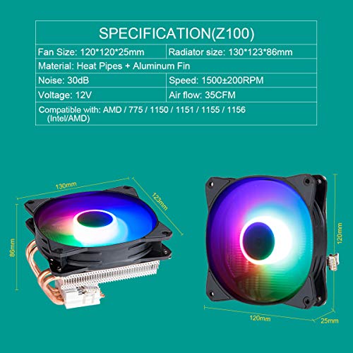 GOLDEN FIELD Z100 CPU Air Cooler 4 Топлинни Тръби Радиатор 95 W 120 мм Низкопрофильным led вентилатор за Intel LGA1151 и AMD AM4