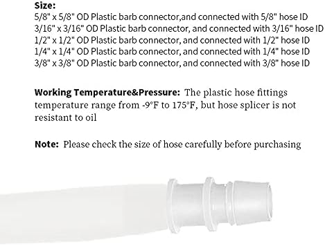 Пластмасов Щуцер за маркуч, Адаптер за Маркуч за подаване на въздух, Вода, Гориво 3/16 x 3/16, 1/4x 1/4, 3/8 x 3/8, 1/2 x 1/2, 5/8x 5/8 8 бр.