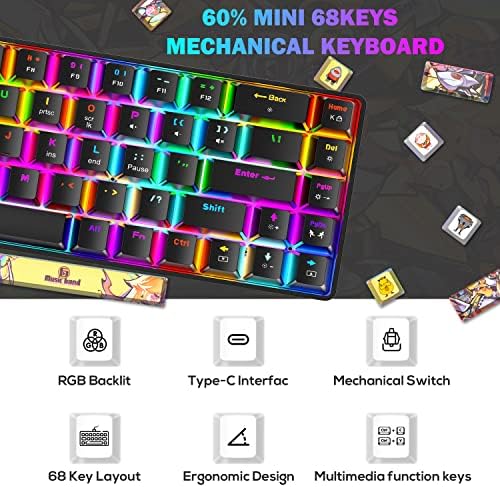 Портативна ръчна детска клавиатура 60%, Ультракомпактная, с подсветка 18 цвята RGB, 68 клавиши, Сублимационный боя, PBT, Ергономични Пълни с клавишите, защита от ghosting, което е Съвместимо с PS4, PS5, PC геймъри,