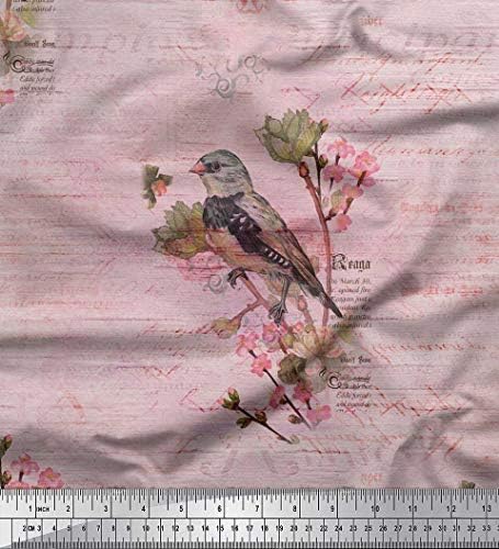 Тъкан от вискозного шифон Soimoi Текстови, флорални и европейски щампи във формата на птици Greenfinch Ширина ярда 42 инча