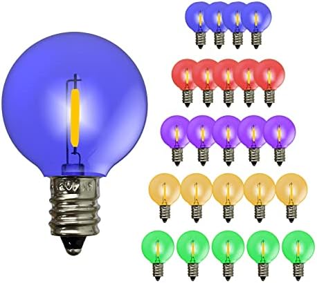 SUNTHIN 100 Опаковки Цветни led лампи G40, Сменяеми лампи за гирлянди, Червени/Зелени/синьо/Оранжево/Лилаво Многоцветни лампи с основа под формата на канделябра E12/C7, Небьющ
