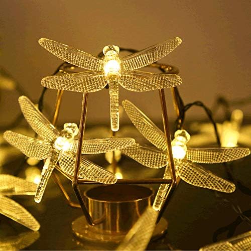 ASFSKY Solar Dragonfly Outdoor Lights 50 LED Dragonfly Светлини Водоустойчив Декоративни осветителни Тела String Dragonfly Yard Светлини Слънчев Цветна Градина Топло Бяло