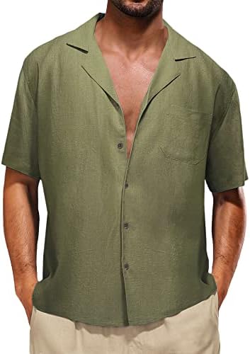 Мъжки Памучен Бельо Риза LecGee, Ежедневни Риза с копчета С Къс ръкав и Куба Лагерным Яка, дължина на Плажната Однотонная Риза, Топ