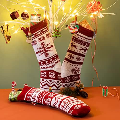 JOYIN 3 Опаковки 18 Трикотажни Коледни Чорапи, Коледни Чорапи от Едра Селски Прежда за семейни Празнични Украси