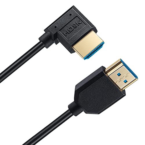 MysRuida 1 крак кабел версия 8K HDMI 2.1, кабел и адаптер за HDMI 8k Male-HDMI 8k Мъж под ъгъл 90 градуса, тънък кабел Ultra HD HDMI диаметър 4 мм, 8k @ 60 Hz (кабел-адаптер в левия ъгъл на мъж към мъ?