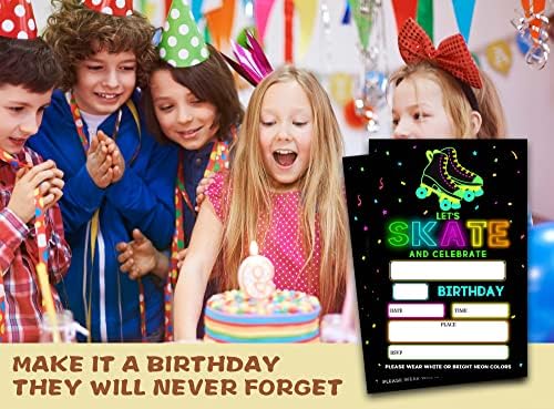 Покани за рожден ден на ролкови кънки ONDTOM в пликове (4 x 6) - 20 опаковки - Покани за рожден ден в стил неонового светене-c03