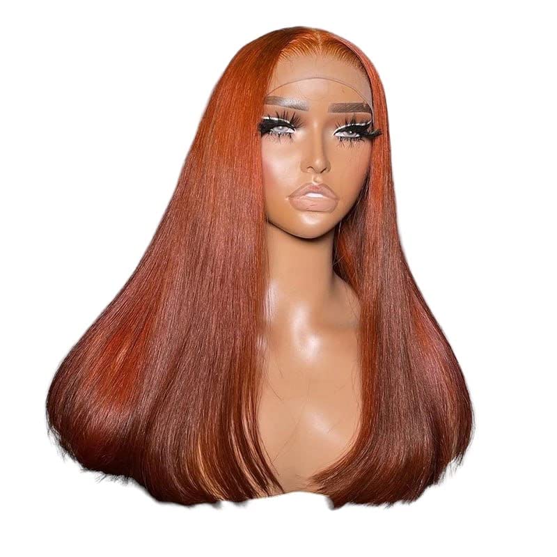 Прозрачен перука от естествена коса с дантела 13 × 4, 20 инча, имбирно-оранжево, пряка, с дантелен предна част, перука от човешка коса