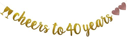 Банер Наздраве to 40 Years, Предварително Натянутый, Хартиени Гирлянди със Златен Блясък на 40-тия рожден ден/Годишнина от сватбата си, за да проверите за декорация на Партита, на Събранието не се изисква (Златен) SUNbetterland