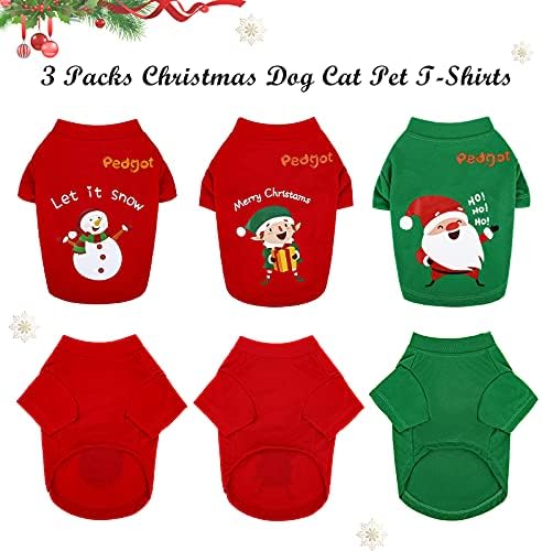Pedgot, 3 Коледно опаковане на ризи за кучета, Дядо Коледа, Снежен човек, Елф, Коледно Облекло за домашни любимци, Тениска с принтом Кученце, Cosplay, Дрехи за домашни любимци за малки кучета и котки, Елегантни подаръци