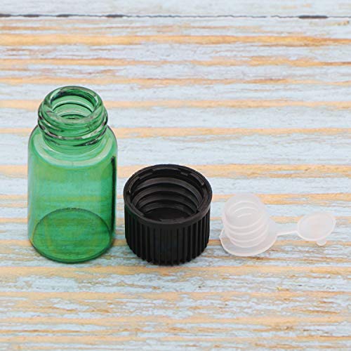 Празна Стъклена Бутилка за Етерично масло Kesell 3 мл за Еднократна употреба, Стъклени Флакони Зелен цвят с черна капачка и съоръжения дупки, опаковки от 20