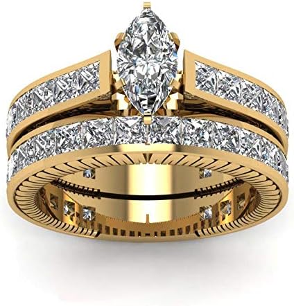 набор от годежни пръстени Два Пръстена, За да я Чифта, Дамски Пръстен От Жълто Злато, 10, Пълни с Бял КАМЪК, Годежен Пръстен, Комплекти за Младоженци и Мъжки Титановое