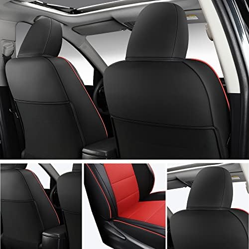 Комплект калъфи от изкуствена кожа TAPHA за Toyota RAV4 2013-2019, дишаща и водоустойчива, включва седалка за предните и задните седалки (черно / червено)