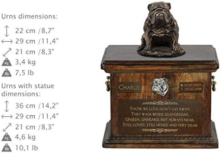 Седнала Булдог 2, Спомен Урна за Кучешки Праха със Статуя, на името на домашен любимец и Цитат - ArtDog Personalized