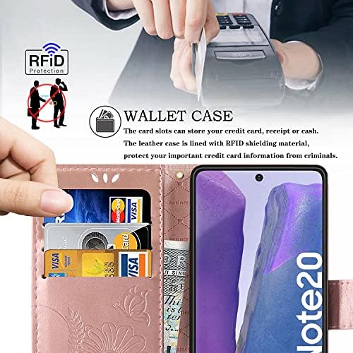 Чанта-портфейл kazineer от естествена кожа за Samsung Galaxy Note 20 5G, с отделения за карти с RFID заключване (Розово злато)