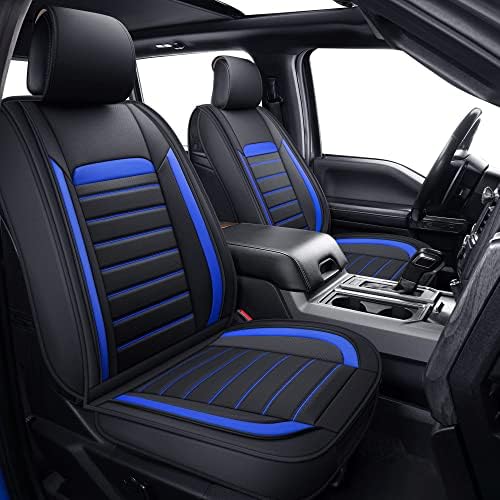 Кожени Калъфи за автомобилни седалки AOOG F150, Покривала За автомобилни седалки пикапи, изкуствена кожа, подходящи за 2015-2022 F150 и 2017-2022 F250 F350 F454, черно-синьо, Пълен компл?