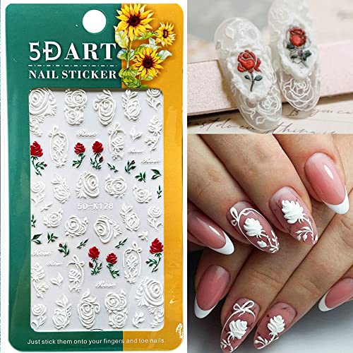 Етикети за дизайн на ноктите с цветове, 5D Релеф на Стереоскопични Розови Аксесоари за Нокти, Бели Плъзгачи, Дантелени Сватбени Самозалепващи Стикери за Нокти за Же?