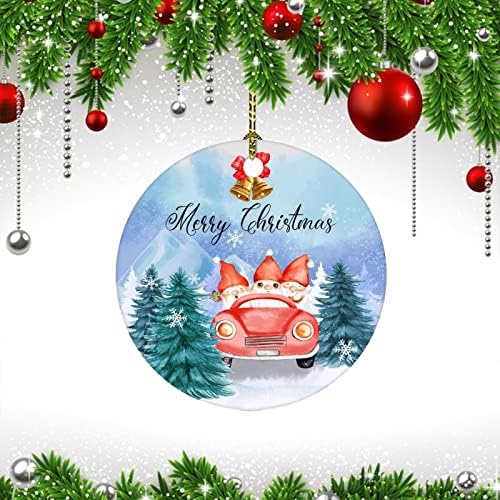 Gnome MerryChristmas Украса за Коледната елха 2022 Прекрасен Сладък Коледна Елха Снежинка Двустранно Кръгло Керамично Празнична Украса За Коледната Елха