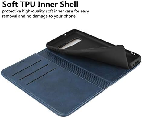 iCoverCase за Samsung Galaxy S10 Чанта-портфейл. Премиум-Клас от Изкуствена кожа Магнитна с Отделения за карти, Държач за носене, Стойка с панти капак, калъф за Galaxy S10 (тъмно синьо)