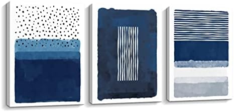 Creoate Blue Canavs Стенно изкуство за декор Хол, 3 предмет, Абстрактна синьо-бялата Живопис, Печат върху Платно, Определени за извършване Спални, Тъмно синьо Платно, Стенен декор, готов да бъде обесен, 12x16 x 3 бр.