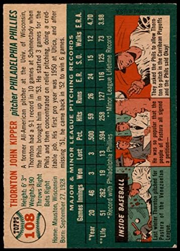 1954 Topps 108 Торнтън Киппер Филаделфия Филис (Бейзболна картичка) EX/MT Phillies